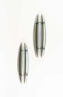 Large Mid-Century Sconces in Colored Glass & Chrome attributed to Veca, Italy, 1970s, Set of 2-LYQ-1796886