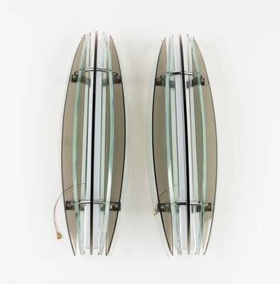 Large Mid-Century Sconces in Colored Glass & Chrome attributed to Veca, Italy, 1970s, Set of 2-LYQ-1796886