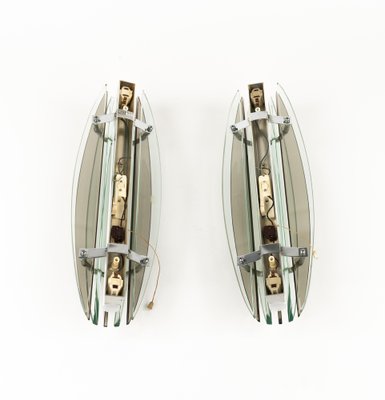 Large Mid-Century Sconces in Colored Glass & Chrome attributed to Veca, Italy, 1970s, Set of 2-LYQ-1796886