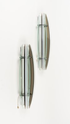 Large Mid-Century Sconces in Colored Glass & Chrome attributed to Veca, Italy, 1970s, Set of 2-LYQ-1796886