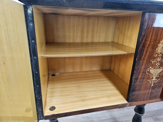 Large Mid-Century Sideboard in Mahogany and Maple with Stained Glass and Brass Handles, 1960s-ZUW-2019904