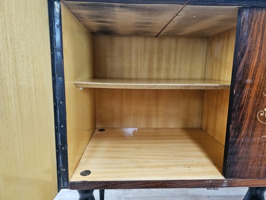 Large Mid-Century Sideboard in Mahogany and Maple with Stained Glass and Brass Handles, 1960s-ZUW-2019904