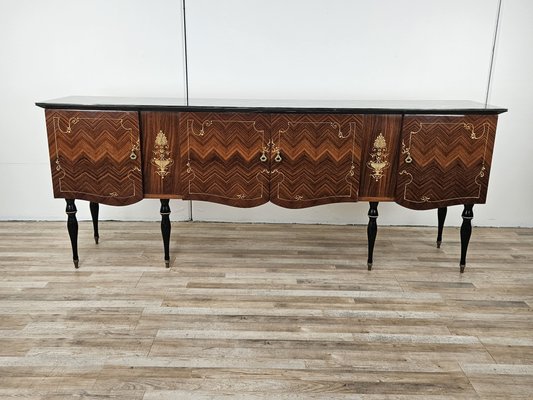 Large Mid-Century Sideboard in Mahogany and Maple with Stained Glass and Brass Handles, 1960s-ZUW-2019904