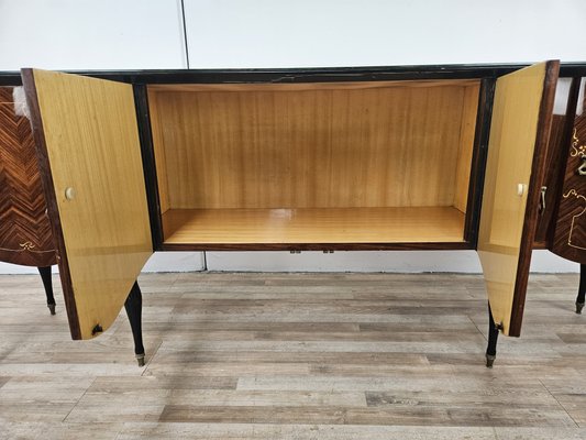 Large Mid-Century Sideboard in Mahogany and Maple with Stained Glass and Brass Handles, 1960s-ZUW-2019904