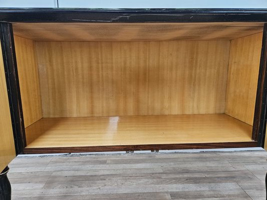 Large Mid-Century Sideboard in Mahogany and Maple with Stained Glass and Brass Handles, 1960s-ZUW-2019904