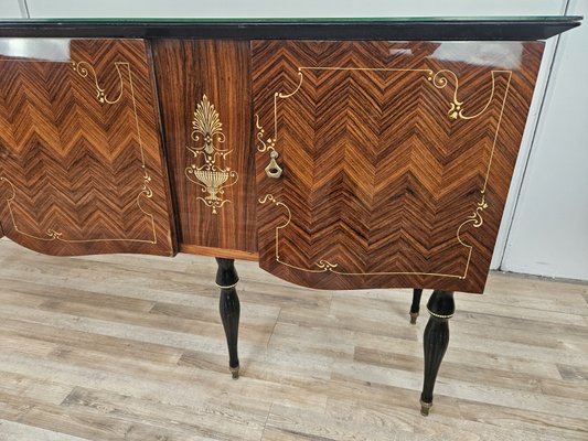 Large Mid-Century Sideboard in Mahogany and Maple with Stained Glass and Brass Handles, 1960s-ZUW-2019904