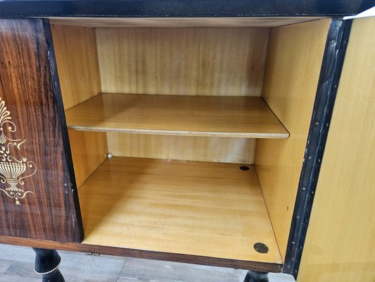 Large Mid-Century Sideboard in Mahogany and Maple with Stained Glass and Brass Handles, 1960s-ZUW-2019904