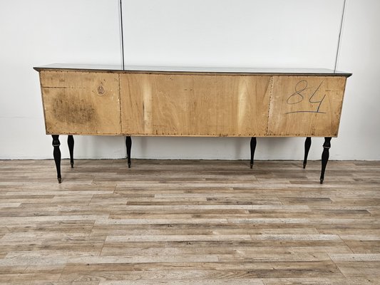 Large Mid-Century Sideboard in Mahogany and Maple with Stained Glass and Brass Handles, 1960s-ZUW-2019904