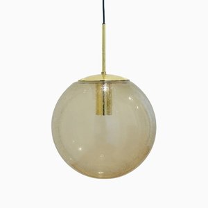 Large Mid-Century Smoked Air-Bubbled Glass Ball Pendant Light from Limburg, Germany, 1970s-BMM-1334366