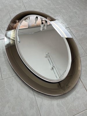 Large Mid-Century Smoked Oval Wall Mirror in the style of Fontana Arte, 1960s-YST-2041979