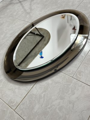 Large Mid-Century Smoked Oval Wall Mirror in the style of Fontana Arte, 1960s-YST-2041979