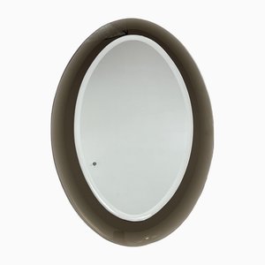 Large Mid-Century Smoked Oval Wall Mirror in the style of Fontana Arte, 1960s-YST-2041979