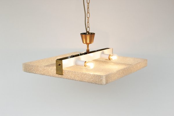 Large Mid-Century Square Recessed Lamp in Acrylic Glass and Brass, 1960s-DUM-1806071