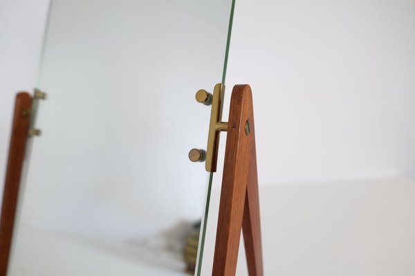 Large Mid-Century Swedish Brass and Teak Table Mirror from Hans-Agne Jakobsson-UYK-1333532