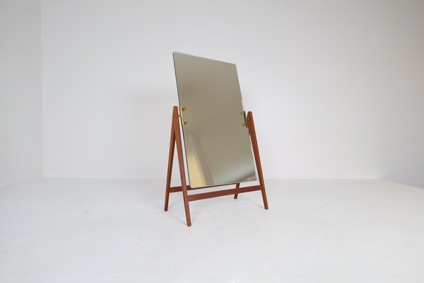 Large Mid-Century Swedish Brass and Teak Table Mirror from Hans-Agne Jakobsson-UYK-1333532