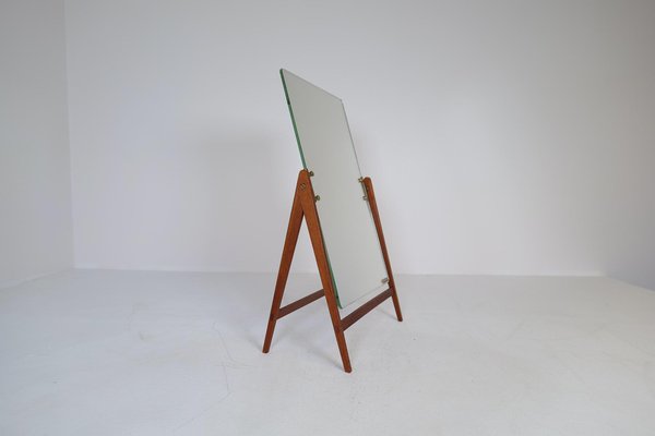 Large Mid-Century Swedish Brass and Teak Table Mirror from Hans-Agne Jakobsson-UYK-1333532