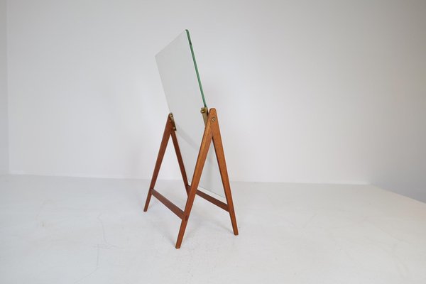 Large Mid-Century Swedish Brass and Teak Table Mirror from Hans-Agne Jakobsson-UYK-1333532