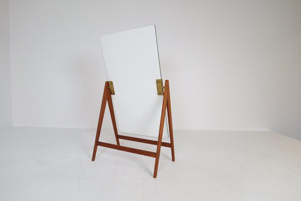 Large Mid-Century Swedish Brass and Teak Table Mirror from Hans-Agne Jakobsson-UYK-1333532