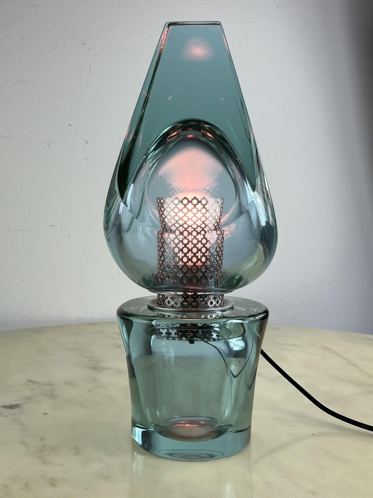 Large Mid-Century Table Lamp in Nile Green Murano Glass attributed to Seguso, 1972