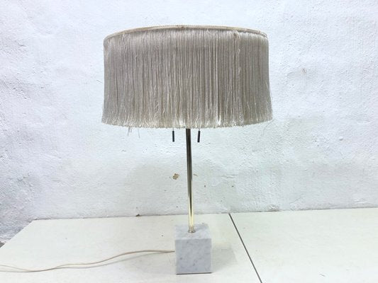 Large Mid-Century Table Lamp with Fringed Shade and Marble Base, 1960s-AET-2040605