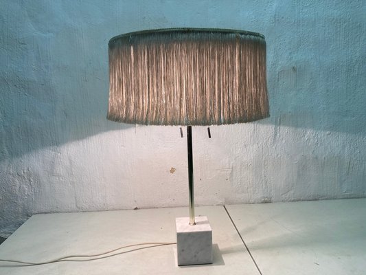 Large Mid-Century Table Lamp with Fringed Shade and Marble Base, 1960s-AET-2040605