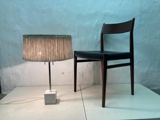 Large Mid-Century Table Lamp with Fringed Shade and Marble Base, 1960s-AET-2040605