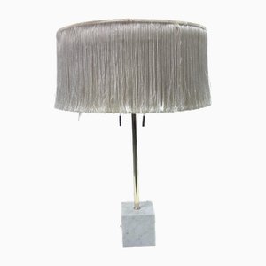 Large Mid-Century Table Lamp with Fringed Shade and Marble Base, 1960s-AET-2040605