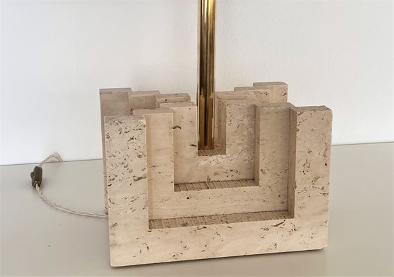 Large Mid-Century Travertine Marble Table Lamp, Italy, 1970s-VNE-1361742