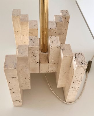 Large Mid-Century Travertine Marble Table Lamp, Italy, 1970s-VNE-1361742