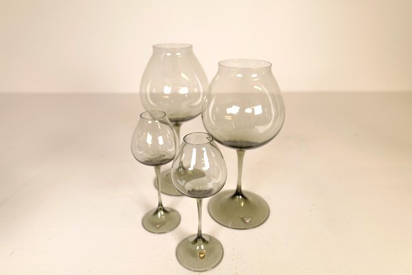 Large Mid-Century Tulip Glasses by Nils Landberg for Orrefors, Sweden, 1950s, Set of 9-UYK-1147458