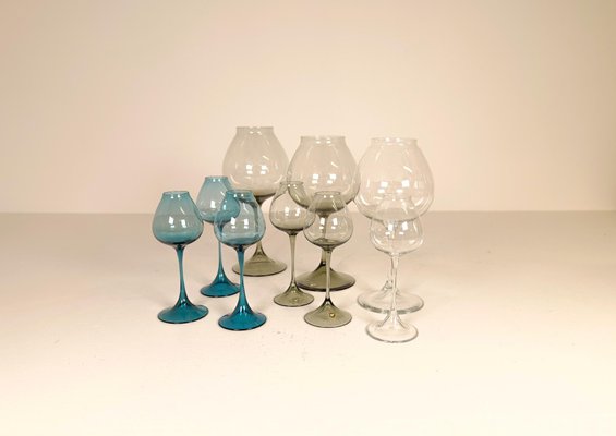 Large Mid-Century Tulip Glasses by Nils Landberg for Orrefors, Sweden, 1950s, Set of 9-UYK-1147458