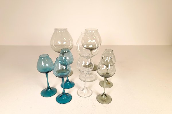 Large Mid-Century Tulip Glasses by Nils Landberg for Orrefors, Sweden, 1950s, Set of 9-UYK-1147458