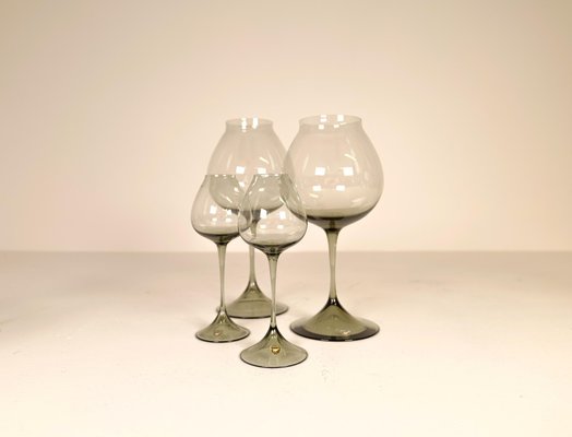 Large Mid-Century Tulip Glasses by Nils Landberg for Orrefors, Sweden, 1950s, Set of 9-UYK-1147458