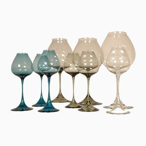 Large Mid-Century Tulip Glasses by Nils Landberg for Orrefors, Sweden, 1950s, Set of 9-UYK-1147458