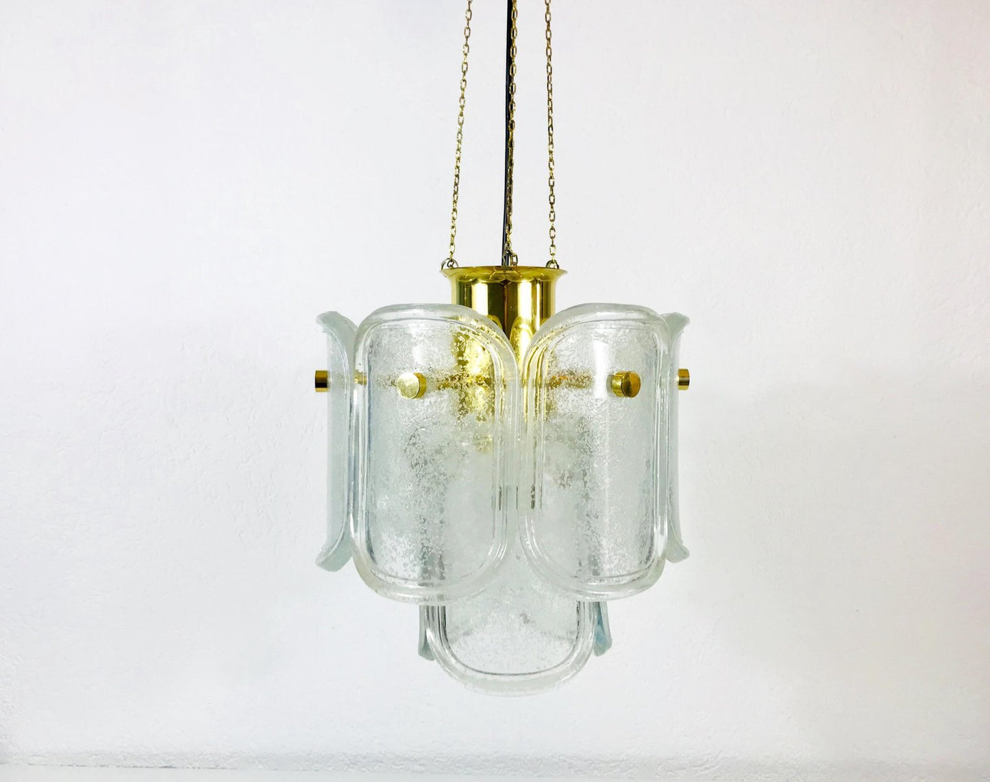 Large Mid-Century Two-Tier Brass and Ice Glass Chandelier from Limburg, 1960s