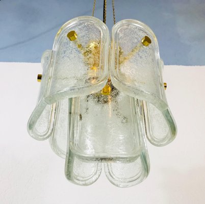 Large Mid-Century Two-Tier Brass and Ice Glass Chandelier from Limburg, 1960s-PUK-617880