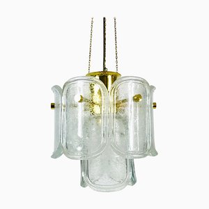 Large Mid-Century Two-Tier Brass and Ice Glass Chandelier from Limburg, 1960s-PUK-617880