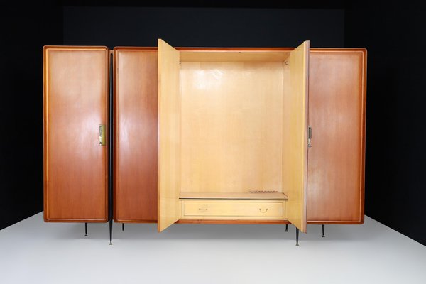 Large Mid-Century Wardrobe in Walnut, Birch and Brass by Silvio Cavatorta, Italy, 1958-TRW-1819634