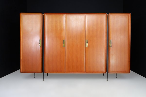 Large Mid-Century Wardrobe in Walnut, Birch and Brass by Silvio Cavatorta, Italy, 1958-TRW-1819634