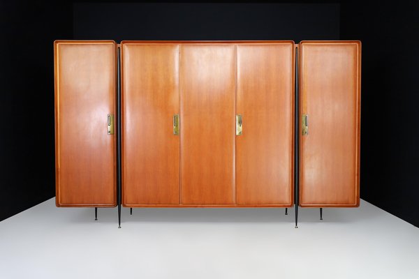 Large Mid-Century Wardrobe in Walnut, Birch and Brass by Silvio Cavatorta, Italy, 1958-TRW-1819634