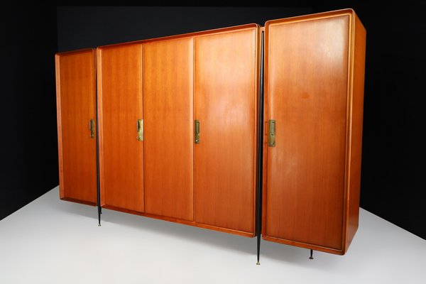 Large Mid-Century Wardrobe in Walnut, Birch and Brass by Silvio Cavatorta, Italy, 1958-TRW-1819634