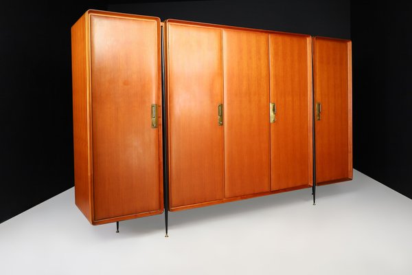 Large Mid-Century Wardrobe in Walnut, Birch and Brass by Silvio Cavatorta, Italy, 1958-TRW-1819634