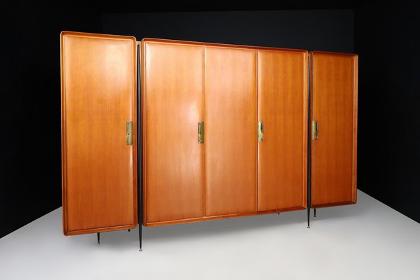 Large Mid-Century Wardrobe in Walnut, Birch and Brass by Silvio Cavatorta, Italy, 1958-TRW-1819634