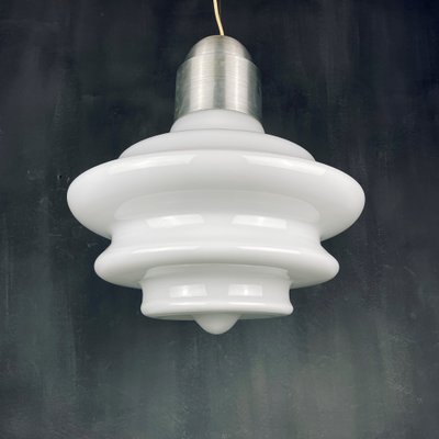 Large Mid-Century White Opaline Glass Pendant Lamp, Italy, 1960s-WQC-984319