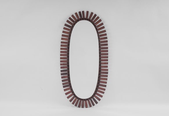 Large Mid-Century Wood and Wicker Wall Mirror, 1960s-KQB-1437939