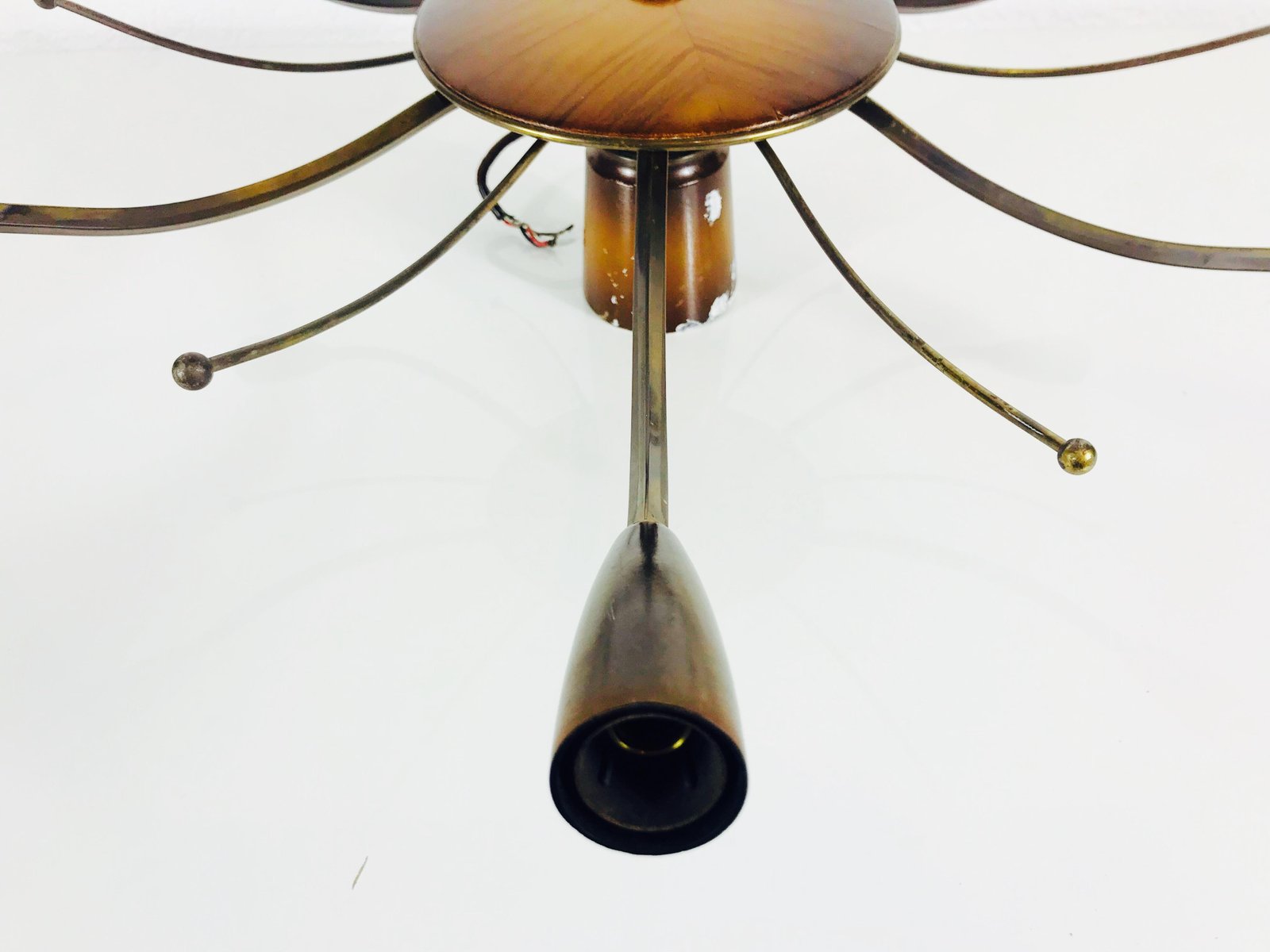 Large Mid-Century Wooden 6-Arm Sputnik Chandelier, 1950s