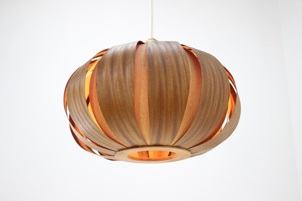 Large Mid-Century Wooden Veneer Pendant from Úluv, 1960s-TZ-828876