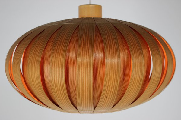 Large Mid-Century Wooden Veneer Pendant from Úluv, 1960s-TZ-848579