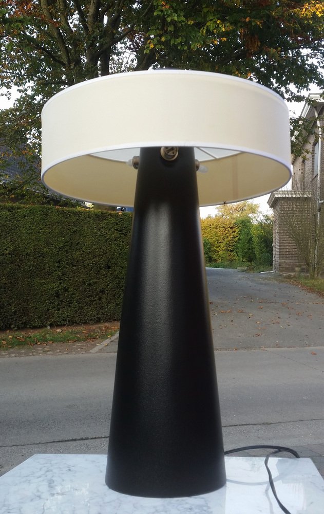 Large Minimalist French Black Ceramic Table Lamp from Le Dauphin, 1980s