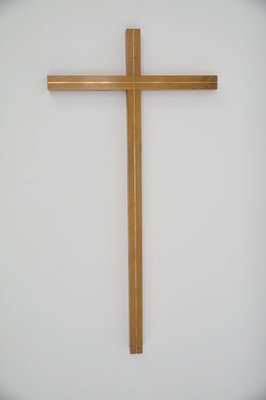 Large Minimalist German Crucifix from Walnut & Brass, 1960s-KQB-1161240